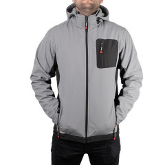 Куртка SOFTSHELL светло-серая, с капюшоном, ткань стрейч 300 GSM 100D, 96% полиэстр и 4% эластан, S