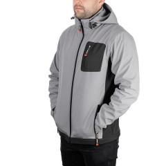 Куртка SOFTSHELL светло серая, с капюшоном, стрейч 300 GSM 100D, 96% полиэстр и 4% эластан, XXL