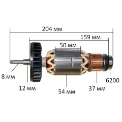 Якір (ротор)  болгарка Makita 9077 оригінал 516798-4( 205*54 посадка 8мм)