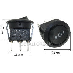Тумблер круглий 3 положення 3 контакти d23 mm 6A