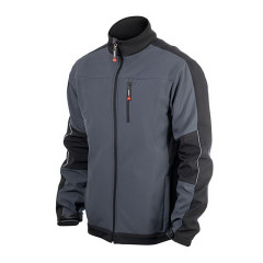 Куртка SOFTSHELL темно-сіро-чорна, тришарова, тканина стрейч 300 GSM 100D з водо-, вітрозахистом, розмір XXXL INTERTOOL SP-3136.
